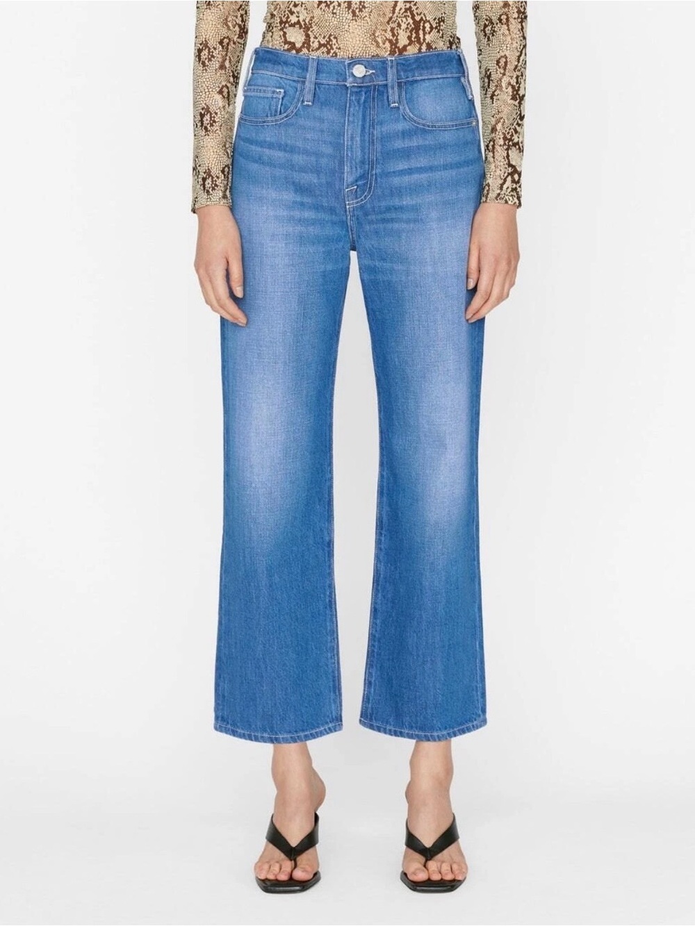 Frame Denim Le Jane Crop in Atrium High Rise Straight Ankle Denim Blue Revolve